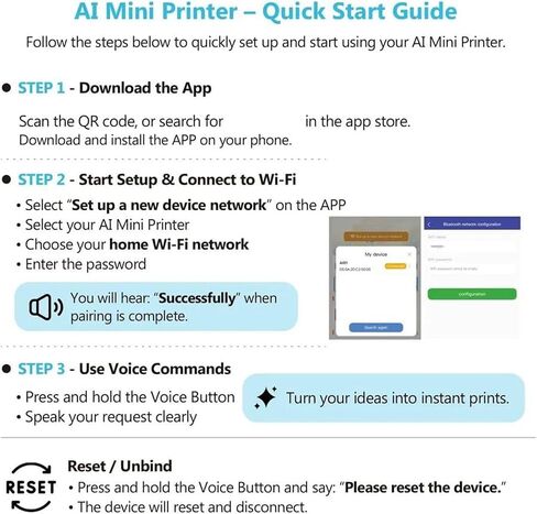 Jiawu Mini Sticker Printer, 200DPI AI Smart Inkless Thermal Photo Printer, Portable Sticker Maker with 2 Roll Paper, Voice Activated, AI Generate Image for DIY Journaling & Photos in Kuwait
