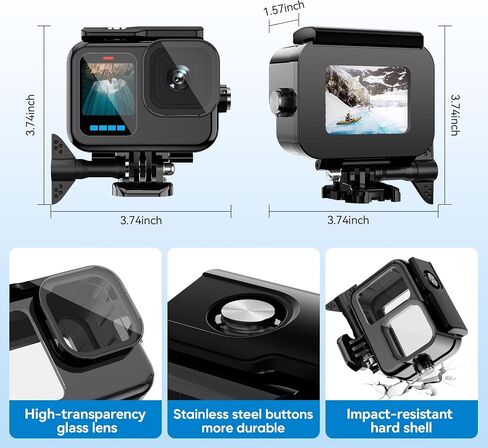 BO&DQQ Protective Waterproof Case Compatible for Go Pro Hero 13 12 11 10 9 Black, 60M/196FT Underwater Diving Housing Shell Accessories Kit in Kuwait