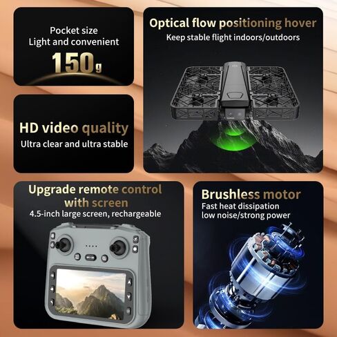Adult 2K Dual Camera Drone with 4.5" LCD Screen Remote Control (No Phone Needed), Brushless Motor FPV Quadcopter, Under 249g Mini Drone, Portable Design, Optical Flow Stable Hover, Follow Me, 360° Flip, Beginner-Friendly Drone in Kuwait