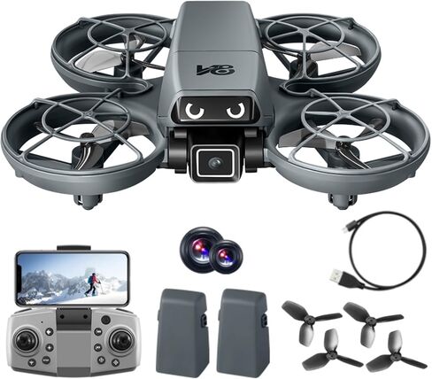 RC Small Drone with Dual Cameras, Light Eyes, All-Round Propeller Guard, Altitude Hold, One-Key Takeoff, 3D Flips, 2 Batteries, Intelligent Obstacle Avoidance, Remote Control Helicopter Airplane, Hovering, APP Control, LED Lights, for Beginners FPV Palm T in Kuwait