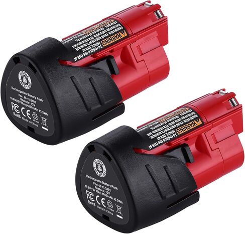 2 Pack M12 4.0Ah Replacement Battery for Milwaukee 12V Cordless Tools | Compatible with Milwaukee M12 48-11-2401 48-11-2402 48-11-2411 48-11-2420 in Kuwait