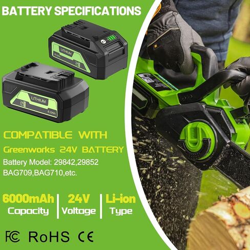 6000mAh High Capacity Battery Replacement for Greenworks 24V Battery | Compatible with 29842 29852 LB24A020 BAG709 BAG708and All 24V Cordless Tools, Delivering Extended runtime. in Saudi Arabia