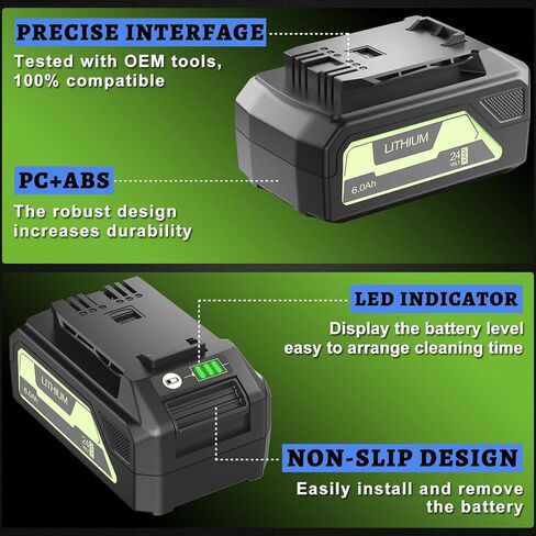 6000mAh High Capacity Battery Replacement for Greenworks 24V Battery | Compatible with 29842 29852 LB24A020 BAG709 BAG708and All 24V Cordless Tools, Delivering Extended runtime. in Saudi Arabia