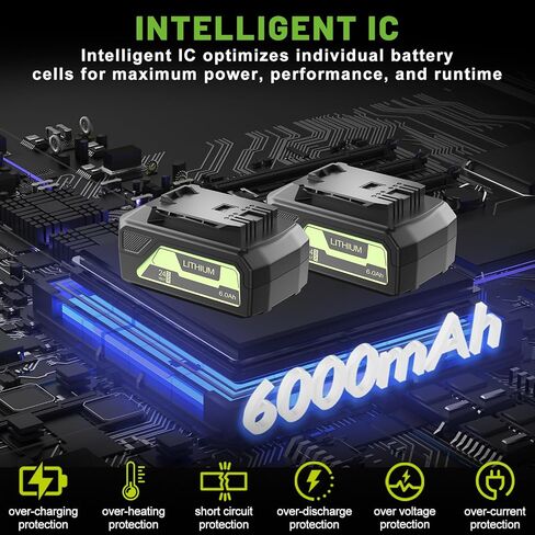 6000mAh High Capacity Battery Replacement for Greenworks 24V Battery | Compatible with 29842 29852 LB24A020 BAG709 BAG708and All 24V Cordless Tools, Delivering Extended runtime. in Saudi Arabia