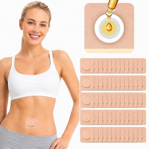 Autdor 50Pcs Castor Oil Patches, Disposable Castor Oil Pack Wrap with Organic Cotton Pad Self-Adhesive Belly Button Patch Cover Anti-Leakage No Wash Breathable Portable Pads for Stomach & Daily Use in Kuwait