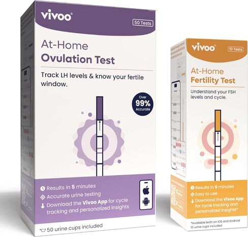 Cycle Duo Bundle – Ovulation Test (50 Strips) & Fertility Test (10 Tests) with Free Vivoo App – Cycle & Ovarian Reserve Tracking in Kuwait
