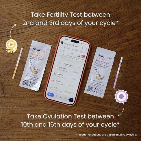 Cycle Duo Bundle – Ovulation Test (50 Strips) & Fertility Test (10 Tests) with Free Vivoo App – Cycle & Ovarian Reserve Tracking in Kuwait