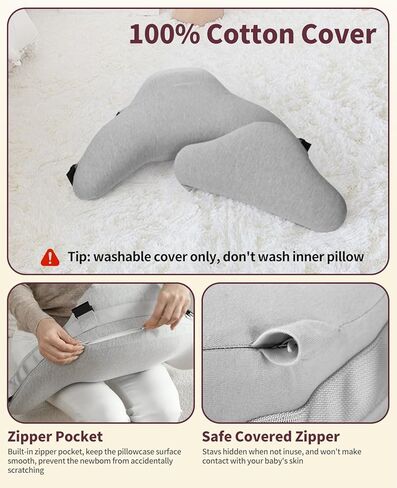 Nursing Pillow for Breastfeeding, 2 Removable Cotton Cover, Memory Foam | Adjustable Waist Strap for All Body Types, Large Feeding Pillows, Removable Support Backrest, Easier Breastfeeding in Kuwait
