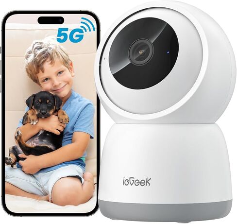 ieGeek Indoor Camera, 2K Cameras for Home Security, 5G Security Camera Indoor, 360° Pet/Dog/Baby Camera with Phone App, AI Tracking, 2-Way Audio, Night Vision, 24/7 SD Card Storage, Alexa in Kuwait