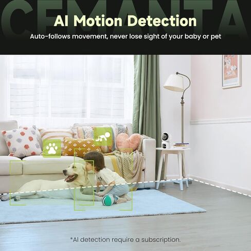 4MP Security Camera Indoor for Pet/Dog/Baby with Phone App | Free Cloud Storage,2.4/5GHz WiFi, 360 PTZ, 2-Way Audio, Color Night Vision, AI Motion Detection,Compatible with Alexa in Kuwait
