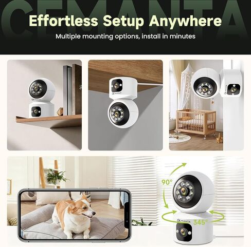 4MP Security Camera Indoor for Pet/Dog/Baby with Phone App | Free Cloud Storage,2.4/5GHz WiFi, 360 PTZ, 2-Way Audio, Color Night Vision, AI Motion Detection,Compatible with Alexa in Kuwait