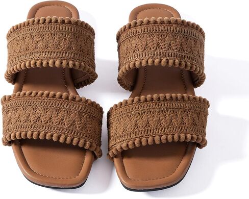 Mtzyoa Women Flat Sandals Braided Double Strap Ladies Summer Dressy Casual Vacation Bohemian Cute Leather Beach Comfy Slip On Slides in Kuwait