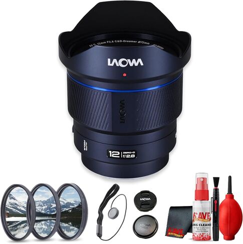 Venus Optics Laowa 12mm f/2.8 Lite Zero-D AF Lens for Sony E | Full Frame Ultra Wide Angle, Autofocus, Low Distortion, 122 Degree Field of View (VE1228AFFE) + Lens Filter Kit + More (6pc Bundle) in Kuwait