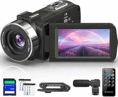 Camcorder Video Camera 4K 80MP 30FPS Vlogging for YouTube Autofocus | IR Night Vision, 18X Digital Zoom, 3.0 IPS Screen Recorder with 32GB SD Card, 2 Batteries, Stabilizer and Remote Control in Saudi Arabia
