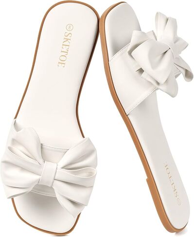 Women's Bow Flat Sandals Saquare Toe Comfortable Slide for Wedding in Kuwait