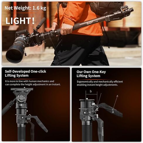 M1ProV5 Carbon Fiber Monopod with DF3 Dolly, PH70 Quick Release Mount in Kuwait