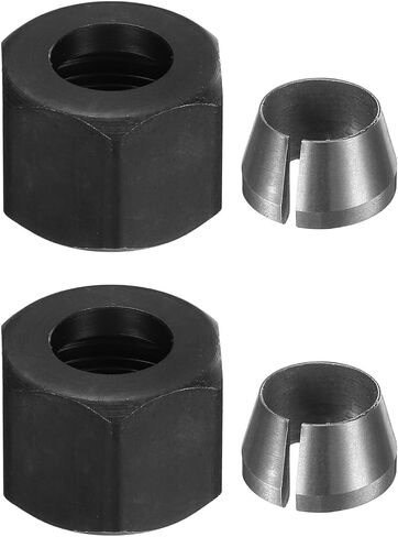 HARFINGTON 2pcs Collet Adapter 8mm Carbon Steel Trimmer Router Collet Reduction with M15 Nuts Sleeve Tool Bit Shank Router Conversion Chuck Adapter for Woodworking CNC Engraving, Black in Kuwait