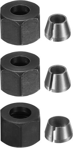 HARFINGTON 6pcs Collet Adapter Carbon Steel Trimmer Router Collet Reduction Sleeve Tool Bit Shank Router Conversion Chuck Adapter for Woodworking CNC Engraving, Black in Kuwait
