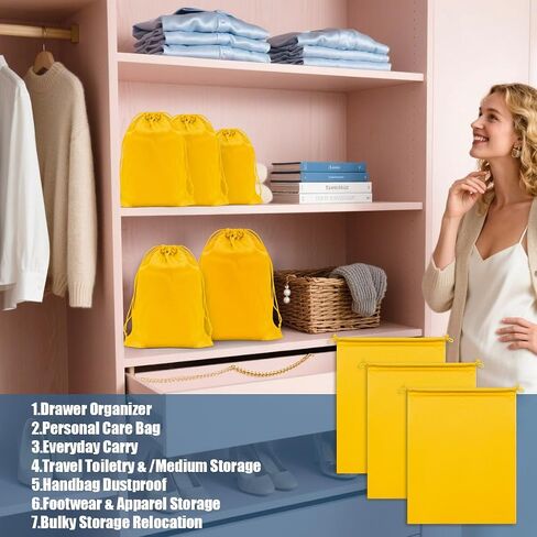 Microfiber Bags with Drawstring Soft Protective Pouch for Ski Goggles,Sunglasses,Camera Lenses,VR Headsets,Gaming Controllers,Watch Boxes (6 Pack, Yellow, 7 x 11") in Kuwait