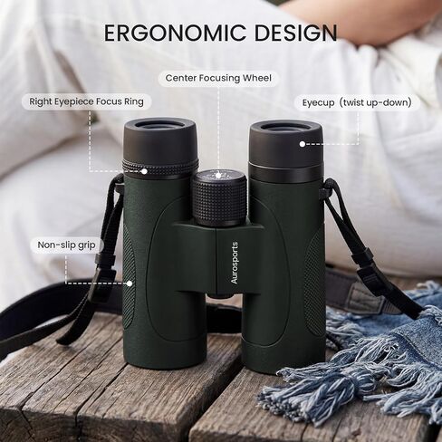 12x42 Binoculars for Adults High Powered - Aurosports Nitrogen-Purged IPX7 Waterproof HD Binoculars for Bird Watching and Hunting with BAK4 Prism Long Range Binocular Green | Fully Multi-coated Lens, Nitrogen Filled, Long range, Clear low light vision in Kuwait