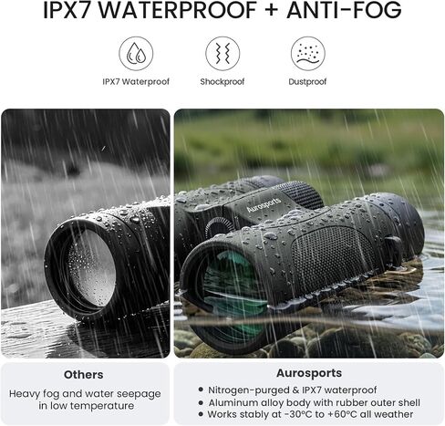 12x42 Binoculars for Adults High Powered - Aurosports Nitrogen-Purged IPX7 Waterproof HD Binoculars for Bird Watching and Hunting with BAK4 Prism Long Range Binocular Green | Fully Multi-coated Lens, Nitrogen Filled, Long range, Clear low light vision in Kuwait