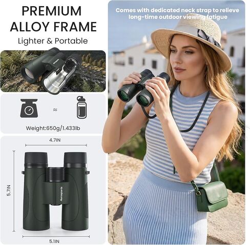 12x42 Binoculars for Adults High Powered - Aurosports Nitrogen-Purged IPX7 Waterproof HD Binoculars for Bird Watching and Hunting with BAK4 Prism Long Range Binocular Green | Fully Multi-coated Lens, Nitrogen Filled, Long range, Clear low light vision in Kuwait