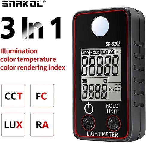 0.5-300000Lux Digital Illuminance Lux Meter Display High Precision | Wide-range sensor measures illuminance in Lux or FC with clear display, data hold and portable operation(SK-8202(Ra)) in Kuwait