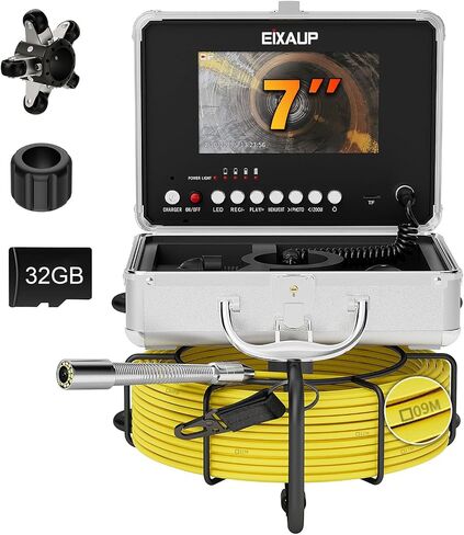 Sewer Camera 66 ft, 23 MM Pipe Inspection Camera with 12pcs LED Lights, 7" 1080P HD Monitor with DVR Function, IP68 Waterproof, Meter Marker, Included 32GB Card(20 m) in Kuwait