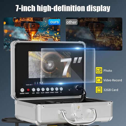 Sewer Camera 66 ft, 23 MM Pipe Inspection Camera with 12pcs LED Lights, 7" 1080P HD Monitor with DVR Function, IP68 Waterproof, Meter Marker, Included 32GB Card(20 m) in Kuwait