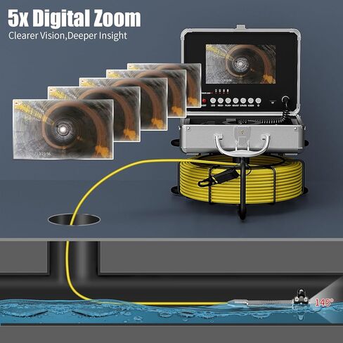Sewer Camera 66 ft, 23 MM Pipe Inspection Camera with 12pcs LED Lights, 7" 1080P HD Monitor with DVR Function, IP68 Waterproof, Meter Marker, Included 32GB Card(20 m) in Kuwait