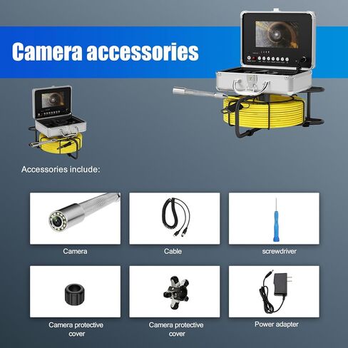 Sewer Camera 66 ft, 23 MM Pipe Inspection Camera with 12pcs LED Lights, 7" 1080P HD Monitor with DVR Function, IP68 Waterproof, Meter Marker, Included 32GB Card(20 m) in Kuwait