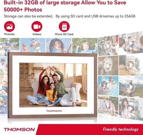 THOMSON 10.1 Inch Digital Picture Frame with 4000mAh Battery, 1280x800 HD IPS Touch Screen Digital Photo Frame with 32 GB, Auto-Rotate, Slideshow, Share Photos/Videos from Phone by App in Kuwait