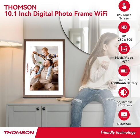 THOMSON 10.1 Inch Digital Picture Frame with 4000mAh Battery, 1280x800 HD IPS Touch Screen Digital Photo Frame with 32 GB, Auto-Rotate, Slideshow, Share Photos/Videos from Phone by App in Kuwait