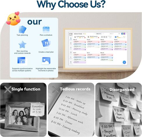 15.6" Smart Family Calendar & Chore Chart with Touchscreen – Wall Mounted Digital Planner for Home, to-Do Lists, Meal Planning & Kids Task Organizer, WiFi Digital Photo Frame for Moms in Kuwait