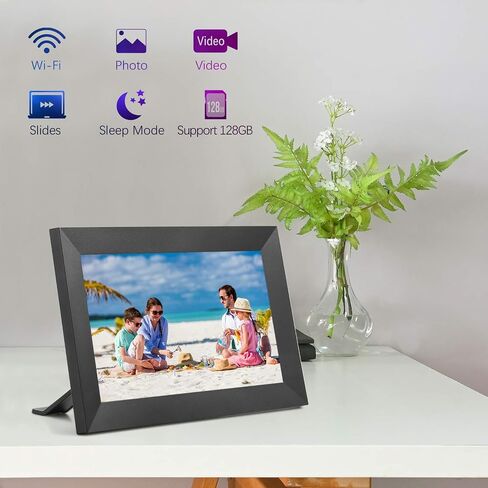 kimire Digital Picture Frame WiFi Digital Photo Frame Full HD 1366x768 IPS Touch Screen, 16GB Storage, Auto-Rotate, Support Micro Slot, Sleep Mode, Share Photos and Videos via APP(10 inch, Black) in Kuwait