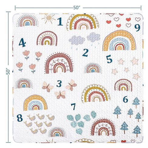 Boho Rainbow 50x50 Play Mat for Playpen | Washable, Portable, Non Slip, Foldable, For Baby Crawling & Tummy Time in Saudi Arabia