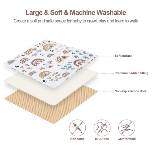 Boho Rainbow 50x50 Play Mat for Playpen | Washable, Portable, Non Slip, Foldable, For Baby Crawling & Tummy Time in Saudi Arabia