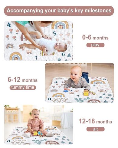 Boho Rainbow 50x50 Play Mat for Playpen | Washable, Portable, Non Slip, Foldable, For Baby Crawling & Tummy Time in Saudi Arabia