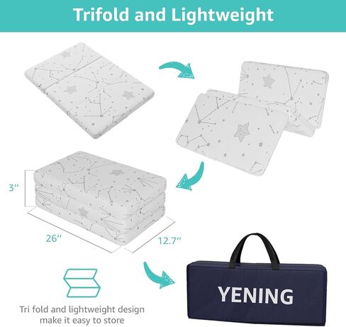 YENING Trifold Pack and Play Mattress Pad Foldable 38x26 Waterproof Baby Mattress for Pack N Play Matress Topper Breathable in Kuwait