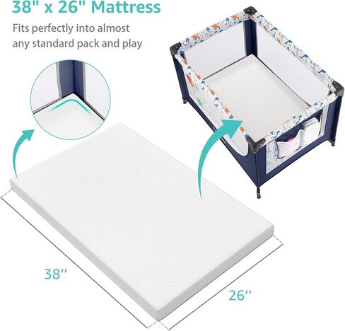 YENING Organic Cotton Pack and Play Mattress Pad Breathable 38x26 Waterproof Baby Mattress for Pack N Play Matress Topper Waterproof with Strap White in Kuwait