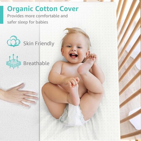 YENING Organic Cotton Pack and Play Mattress Pad Breathable 38x26 Waterproof Baby Mattress for Pack N Play Matress Topper Waterproof with Strap White in Kuwait
