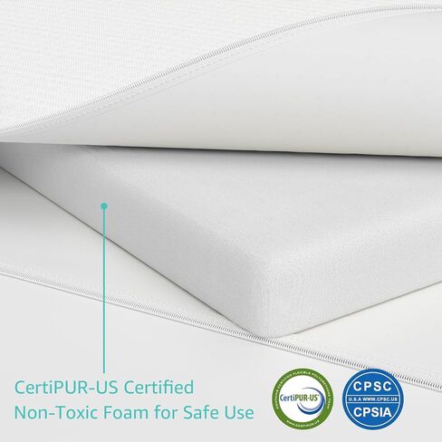 YENING Organic Cotton Pack and Play Mattress Pad Breathable 38x26 Waterproof Baby Mattress for Pack N Play Matress Topper Waterproof with Strap White in Kuwait