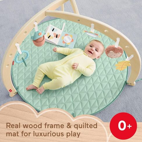 Fisher-Price Wood Baby Playmat Lay & Play Deluxe Activity Gym with Wooden Frame & Tummy Time Sensory Toys for Newborns 0+ Months in Kuwait