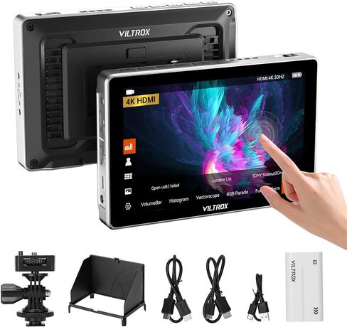 VILTROX DC-550 5.5" Camera Field Monitor, 1200 Nits 1920x1080 IPS Touch Screen DSLR Camera Monitor with 3D LUT, 4K HDMI Loop in/Out with Peak Focus DSLR Video Assist HDR Waveform Sunshade Hood/Battery in Saudi Arabia