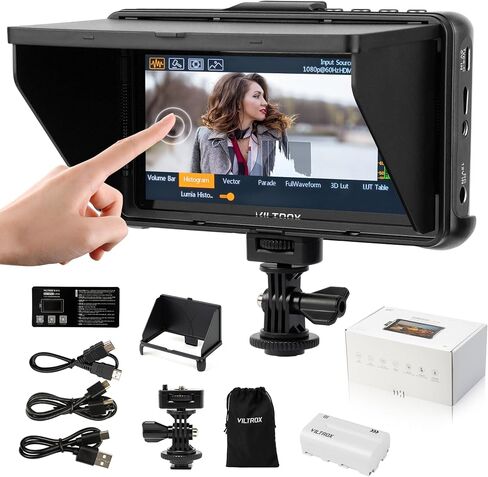 VILTROX DC-550 5.5" Camera Field Monitor, 1200 Nits 1920x1080 IPS Touch Screen DSLR Camera Monitor with 3D LUT, 4K HDMI Loop in/Out with Peak Focus DSLR Video Assist HDR Waveform Sunshade Hood/Battery in Saudi Arabia