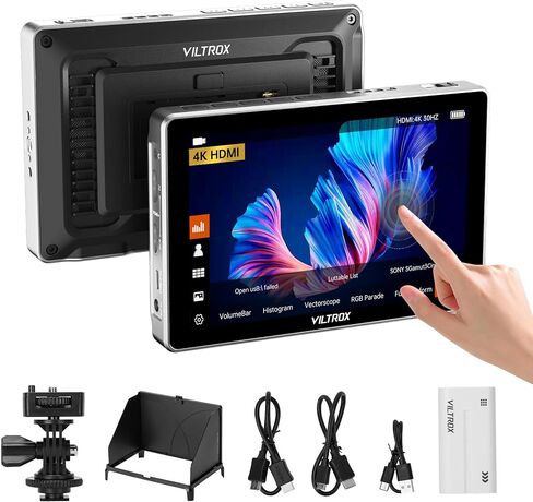 VILTROX DC-550 5.5" Camera Field Monitor, 1200 Nits 1920x1080 IPS Touch Screen DSLR Camera Monitor with 3D LUT, 4K HDMI Loop in/Out with Peak Focus DSLR Video Assist HDR Waveform Sunshade Hood/Battery in Saudi Arabia