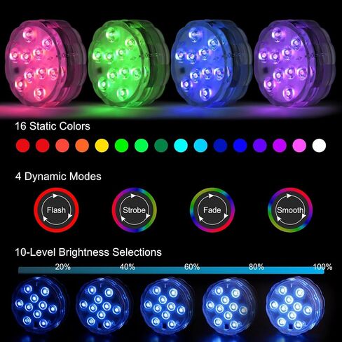 Submersible LED Pool Lights for Inground Pools and Above Ground Pools, 16 Colors 4 Modes Battery Powered Underwater LED Lights with Remote for Pool Pond Camping Bucket Decoration (4 Pack) in Kuwait