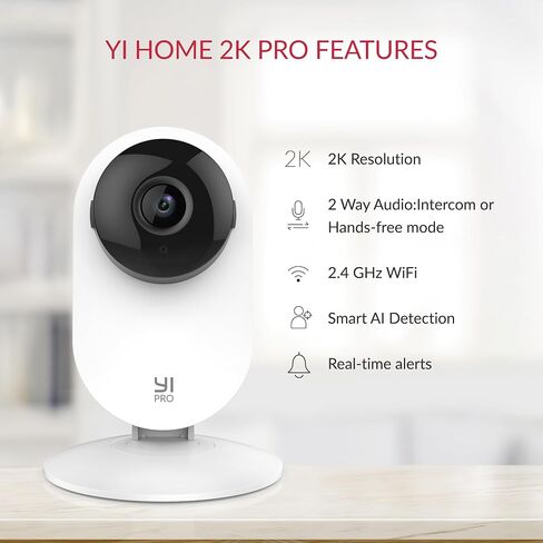 YI Pro 2K 4PC Home Security Camera, 2.4Ghz Wired Indoor Camera with Person, Vehicle, Animal Smart Detection, Phone App, Compatible with Alexa and Google Assistant | Person, Vehicle, Animal Smart Detection, Phone App, Compatible with Alexa and Google Assis in Kuwait