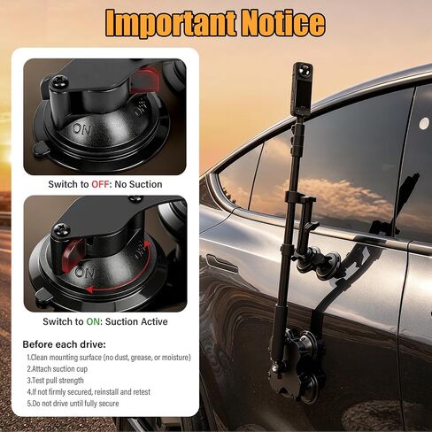 BMZX Dual & Quad Suction Cup Car Mount Kit for Insta360 X5 X4 X3, 360 Camera Car Mount for GoPro & DJI Action Cameras, Heavy Duty Windshield Mount with Magic Arm & Extension Pole in Kuwait