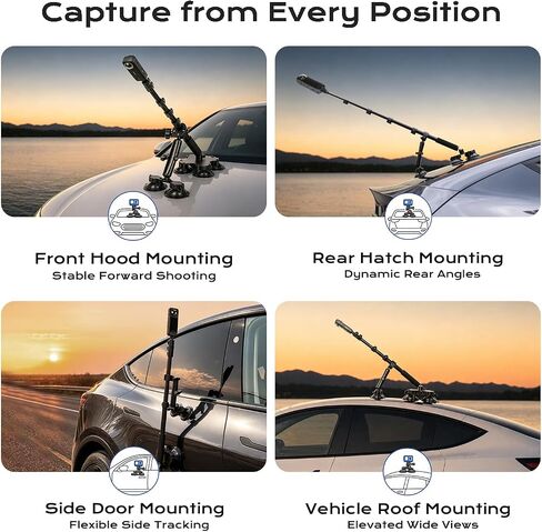 BMZX Dual & Quad Suction Cup Car Mount Kit for Insta360 X5 X4 X3, 360 Camera Car Mount for GoPro & DJI Action Cameras, Heavy Duty Windshield Mount with Magic Arm & Extension Pole in Kuwait